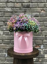 Цветочная композиция из Гипсофила и Розы в шляпной коробке в Прокудском