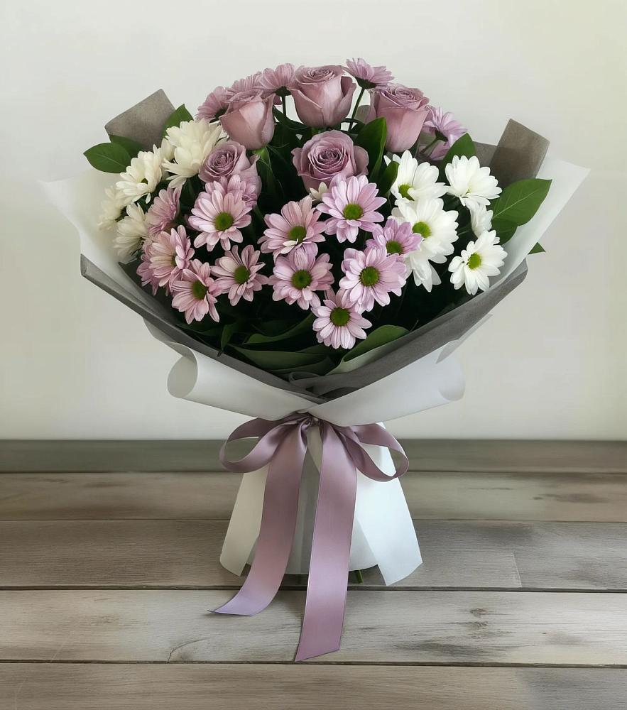 Букет цветов из: Хризантемы и Розы в Прокудском