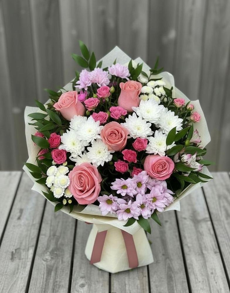 Букет цветов из: Альстромерии, Гвоздики, Розы и Хризантемы в Прокудском