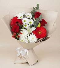 Букет цветов из:  Розы, Хризантемы, Герберы и Лилии в Прокудском