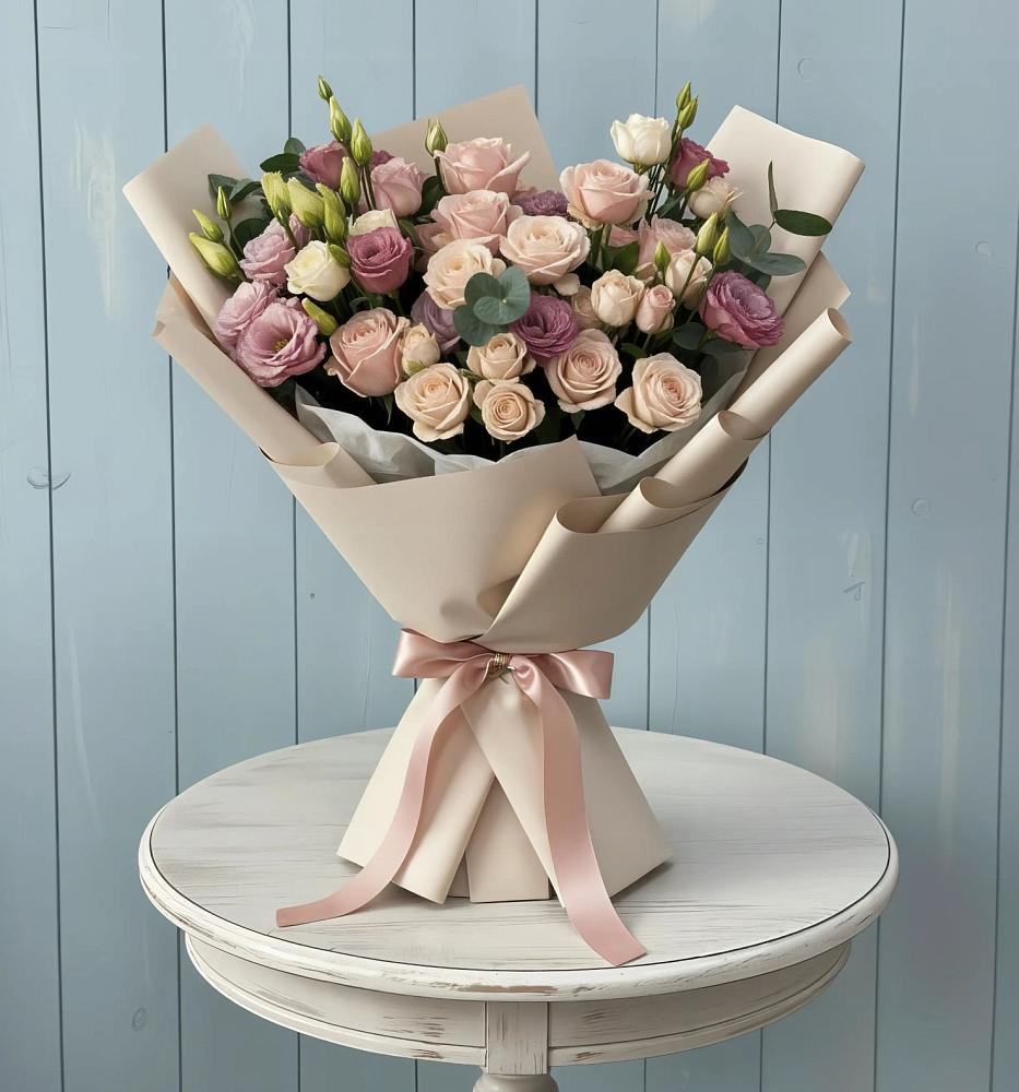 Букет цветов из: Розы и Лизиантусы в Прокудском