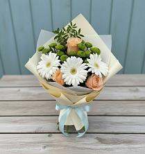 Букет цветов из:  Герберы, Розы и Хризантемы в Прокудском