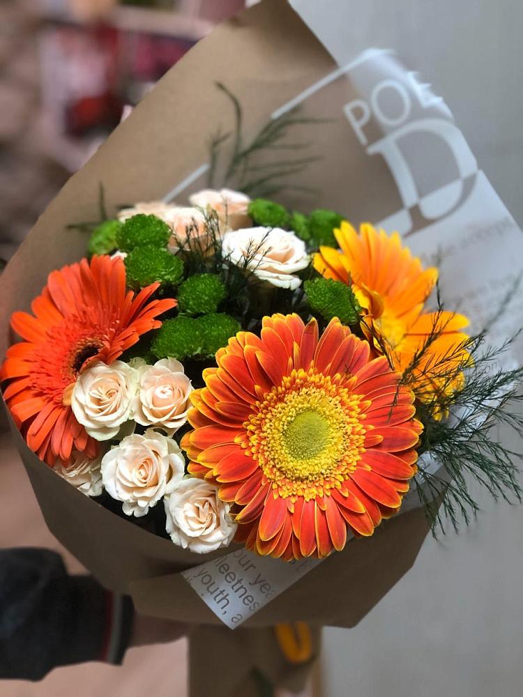 Букет цветов из: Герберы, Хризантемы и Розы в Прокудском